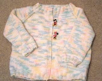 Children's Cardigan - Hand knitted Cardigan - for 8-10 Year old Girl - Knitted in Mixed Colored Acrylic Yarn