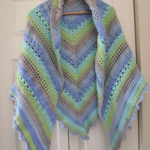 Large Crochet Triangle Shawl Crochet Wrap Made of Acrylic Yarn by Caron Cakes Acrylic and Nylon image 5