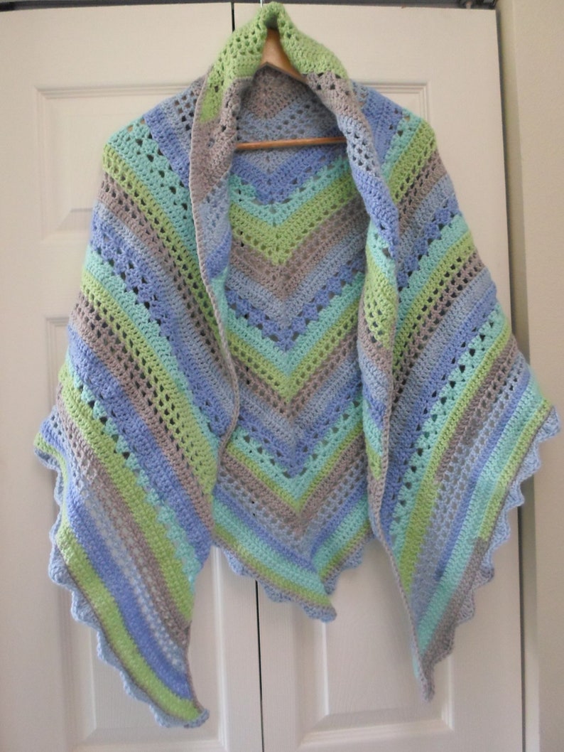 Large Crochet Triangle Shawl Crochet Wrap Made of Acrylic Yarn by Caron Cakes Acrylic and Nylon image 5