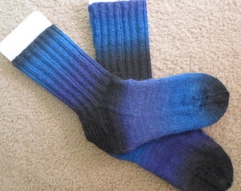 Magic Socks - Hand Knitted Socks - Mixed Colors Black, Blue and Purple - Size 7 US Women / US 5.5 Men