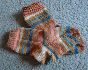 Socks for Children - Hand knitted Socks - Self-striping in Mixed Colors - Unisex Children Size 11