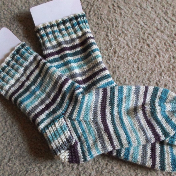 Wool Socks - Hand Knitted Socks - Mixed Colors Self-Striping - Size 7 US Women /5.5 US Men