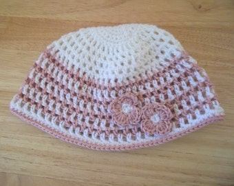 Hat - Crochet Hat for a Little Girl - Comes with Little Flowers on the Side