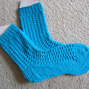 Chaussettes en laine - Chaussettes tricotées à la main - Couleur Bleu - Taille 9 US Hommes / 10,5 Femmes
