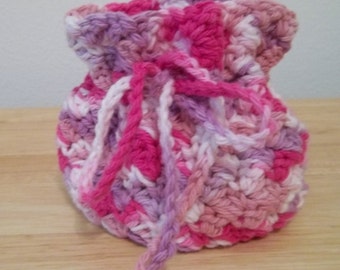 Purse - Crochet Mini Purse / Jewelry Bag - Cotton Yarn in Pink Mix Selfstriping