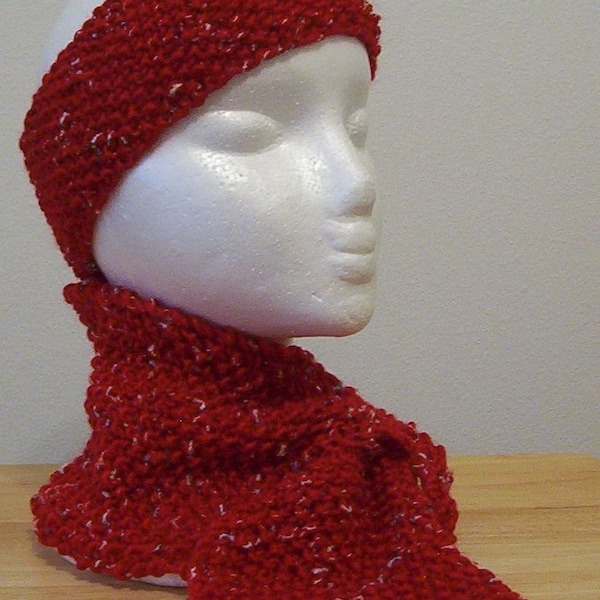 Scarf and Headband - Scarflette - Knitted in Red