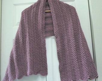 Large Hand Knit Rectangle Shawl - Pattern Feather Lace Shawl