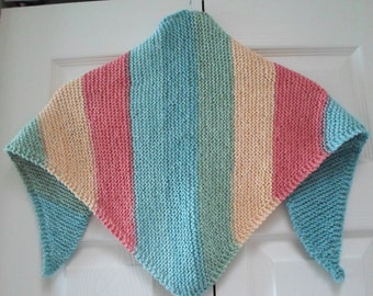 Small Hand Knit Triangle Shawl - Made with a Mix of Cotton and Acrylic