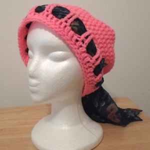 Crochet Hat - Crochet Cap in Bright Pink Acrylic Yarn - Chemo Cap - Slouchy Hat