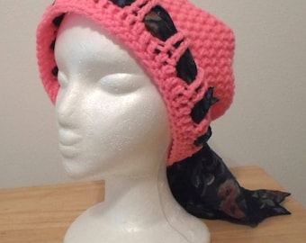 Crochet Hat - Crochet Cap in Bright Pink Acrylic Yarn - Chemo Cap - Slouchy Hat
