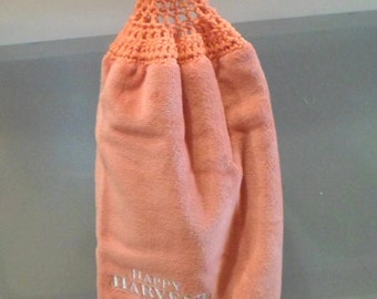 Thanksgiving Towel - Kitchen Towel with Crochet Towel Topper -Thanksgiving in Your Kitchen