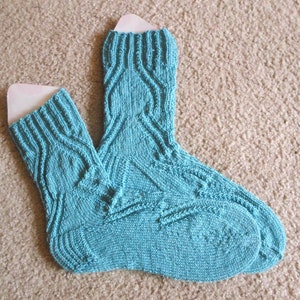 Chaussettes en laine - Chaussettes tricotées à la main - Couleur bleu - Taille 9 hommes américains / 10,5 femmes