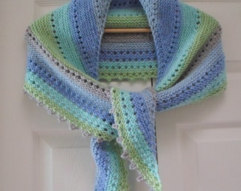 Small Hand Knit Triangle Shawl - Knitted Wrap - Made of Acrylic Yarn by Caron Cakes Acrylic and Nylon