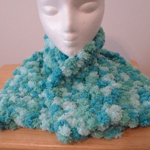 Pomp-a-Doodle Scarf - Handknitted in Turquise Shades