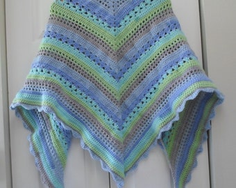 Large Crochet Triangle Shawl - Crochet Wrap - Made of Acrylic Yarn by Caron Cakes Acrylic and Nylon