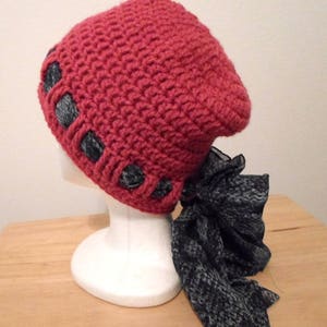 Crochet Hat - Crochet Cap in Red Acrylic Yarn - Chemo Cap - Slouchy Hat