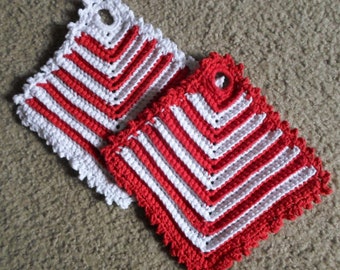 Crochet Potholder - Made of Cotton in in Red and White