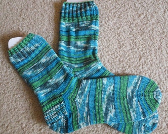 Wool Free Socks - Hand knitted Socks - Size 11.5 US Men - Self-Striping Colors