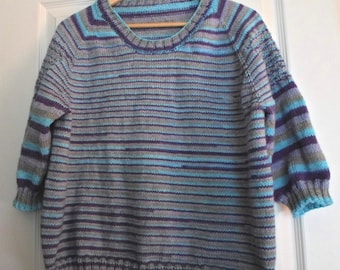 Hand knitted Raglan Sweater - Self-striping Colors - Size XL