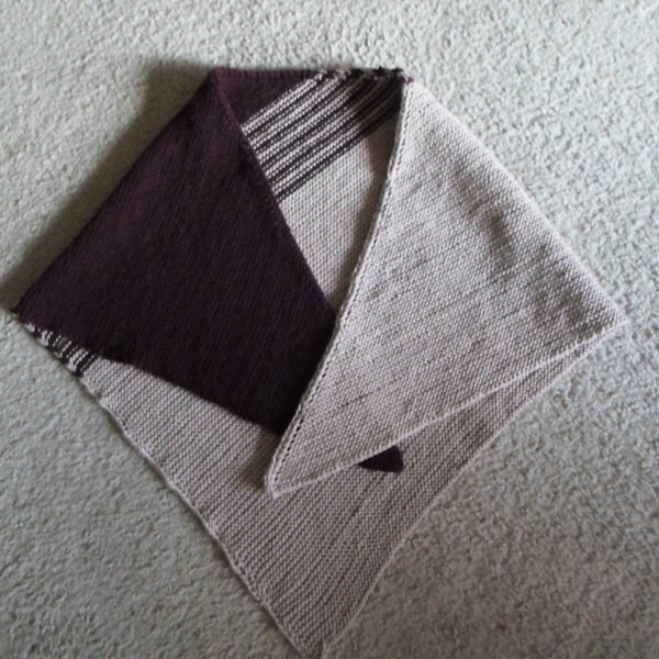 Triangle Shawl - Hand knitted Triangle Shawl - Hand knitted Wrap - Colors Burgundy and Beige