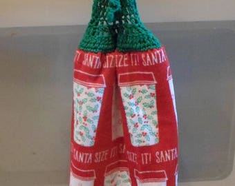 Kitchen Towel with Crochet Towel Topper - Nice for Christmas in Your Kitchen - Coffe Cups for Santa