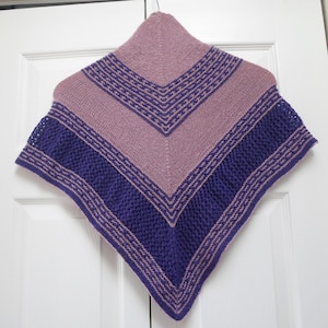 Hand knitted Shawl - Hand knitted Triangle Shawl - Colors Purple and Rose - Made of Acrylic Yarn with some Nylon