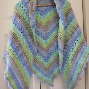 Large Crochet Triangle Shawl Crochet Wrap Made of Acrylic Yarn by Caron Cakes Acrylic and Nylon image 2