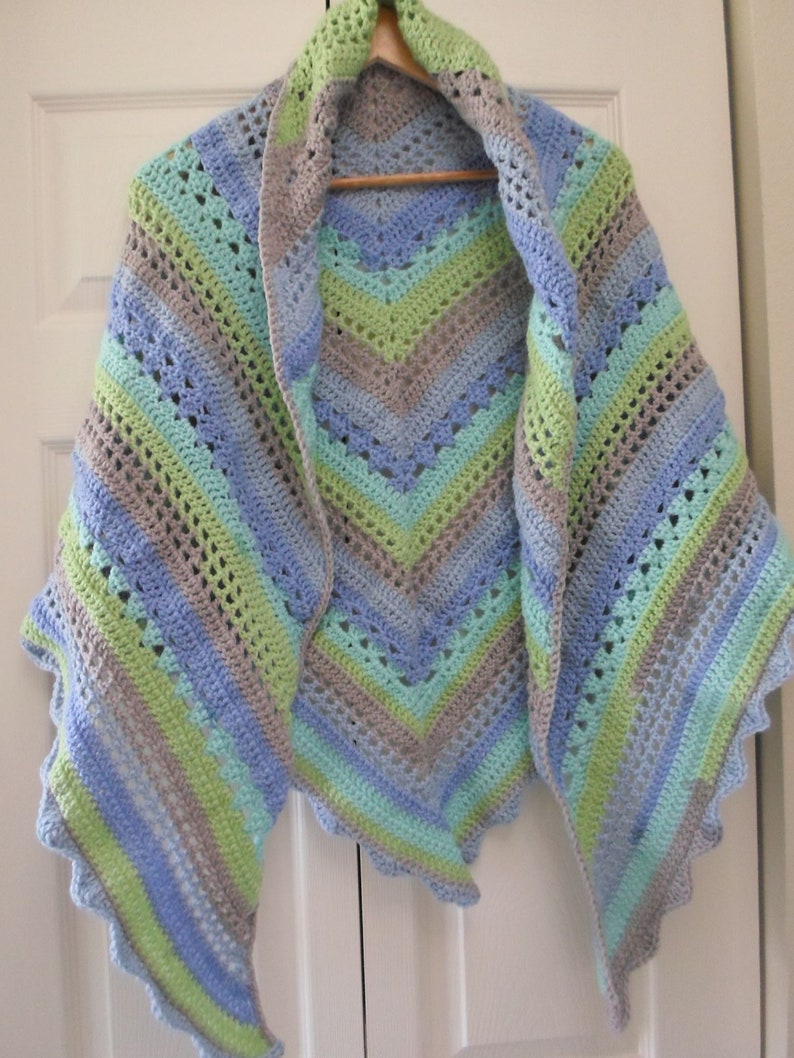 Large Crochet Triangle Shawl Crochet Wrap Made of Acrylic Yarn by Caron Cakes Acrylic and Nylon image 2