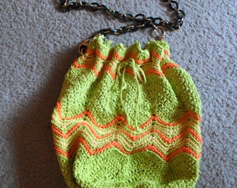 Crochet Purse with Gold-Green Chain Strap - City Purse