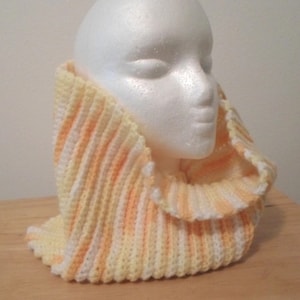 Shawl - Crocheted Cowl - Made of Acrylic Yarn in Yellow and White