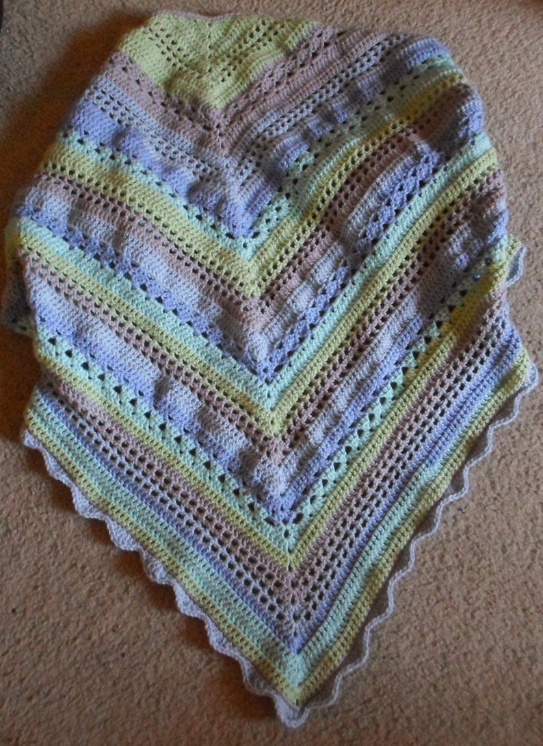 Large Crochet Triangle Shawl Crochet Wrap Made of Acrylic Yarn by Caron Cakes Acrylic and Nylon image 7