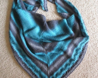 Hand knitted Shawl - Hand knitted Wrap - Colors Gray and Turquoise