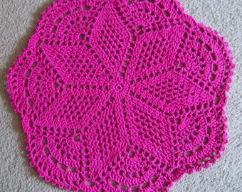 Rug - Crocheted Rug in Pink - Round Crochet Rug - Lace Pattern