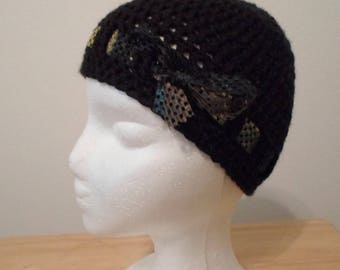 Crochet Hat - Crochet Cap Made with Black Acrylic Yarn