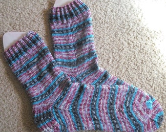 Hand Knit Socks - Made of Wool mix - Size - 10.5 US Women / 9 US Men