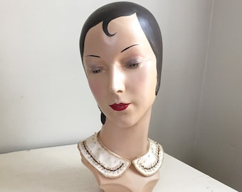 Vintage 1950s Beaded Seed Pearls on Satin Collar VFG