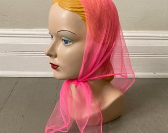 Vintage 1960s Sheer Pink Nylon Square Scarf VFG