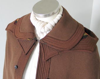 Antique 1894 Victorian Plaid Lined Brown Golf Cape with Pointed Hood
