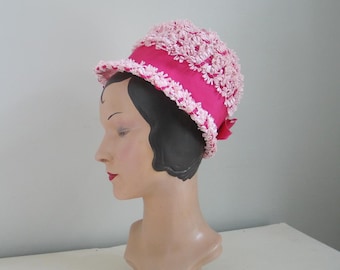 Vintage 1960s Pink Novelty Weave Summer Straw Bubble Hat VFG