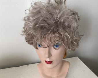 Vintage 1970s Tress Chic Gray Curly Wig Mad Scientist Zombie Hair Halloween Costume No 22