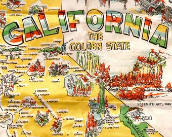 Vintage 1950s State of California Souvenir Scarf VFG