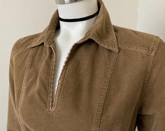 Late 1990s Vintage Burnished Golden Brown Corduroy Pullover Blouse with Side Zipper by American Eagle VFG