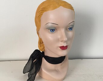 1950s Little Black Silk Square Scarf VFG