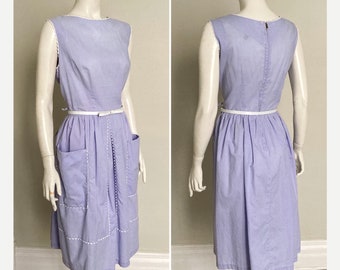 Vintage 1960s Lavender Periwinkle Tiny Polka Dots Day Dress Housedress M VFG