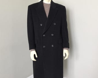 Vintage 1980s Black Cashmere Blend Menswear Winter Overcoat Coat 42S 48 Chest VFG