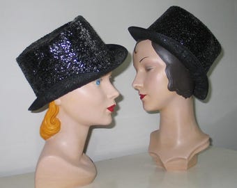 Vintage Halloween Party Costume Black Glitter Top Hat Lion Tamer Burlesque Vegas Performer Magician NYE VFG