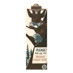 Vintage 1950s Old Stock Smokey the Bear Paper Bookmark Ruler Division of Forestry Kentucky Dept of Conservation
