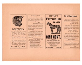 LOT of 5 SHEETS Antique UNCUT Tittle's Petroleum Labels Geo W. Pepper Co. Horse Cattle veterinary medical