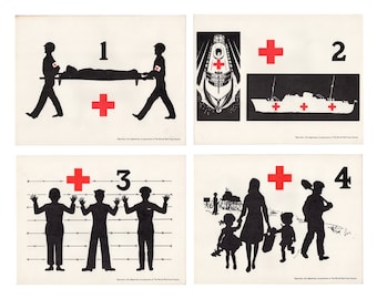 LOT of 4 Vintage 1940s Red Cross Geneva Conventions Prints/Posters Paper 8.5x11