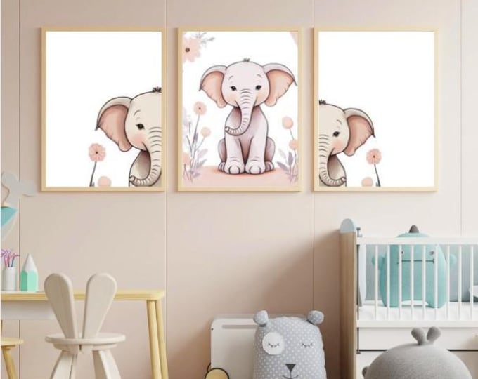 Featured listing image: Nursery Wall Art Set of 15 Colorful Prints, Playroom Print Wall Decor, Baby Elephant Safari Print, Wall Art Kids Room Decoration Printable